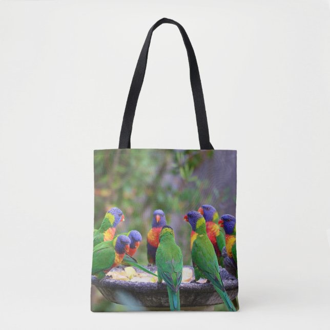 Colorful Rainbow Lorikeet Parrots Eating Tote Bag (Front)
