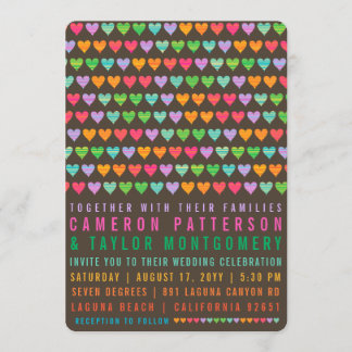 Colorful Rainbow Love Hearts Modern Summer Wedding Invitation