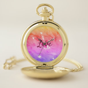 Colorful rainbow love pride lgbtq gay pattern text pocket watch