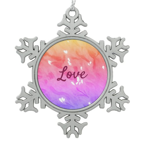 Colorful rainbow love pride lgbtq gay pattern text snowflake pewter christmas ornament