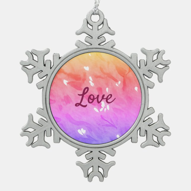 Colorful rainbow love pride lgbtq gay pattern text snowflake pewter christmas ornament (Front)