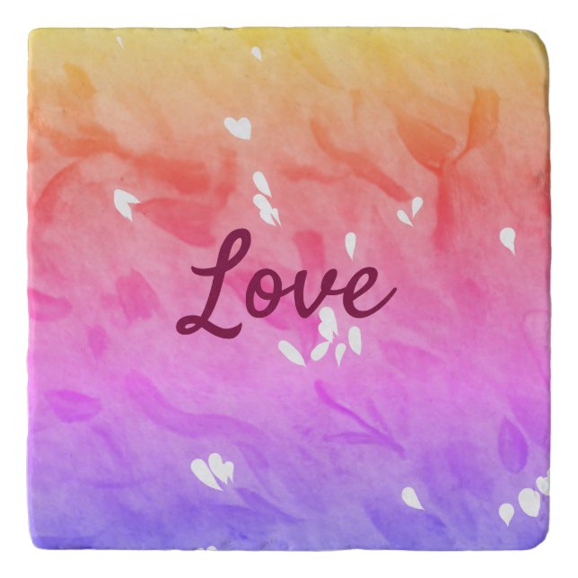 Colorful rainbow love pride lgbtq gay pattern text trivet (Front)