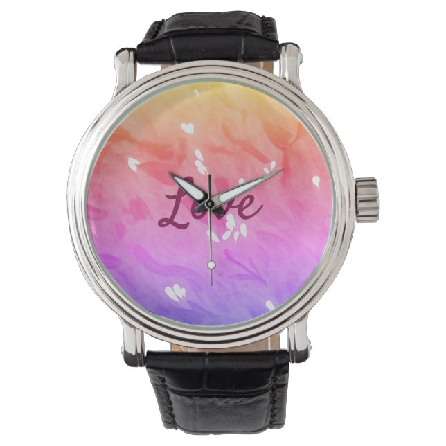Colorful rainbow love pride lgbtq gay pattern text watch (Front)