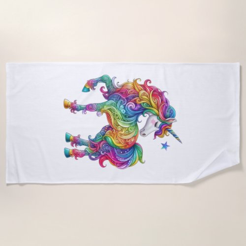 Colorful rainbow magical unicorn beach towel