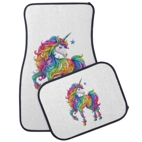 Colorful rainbow magical unicorn car floor mat