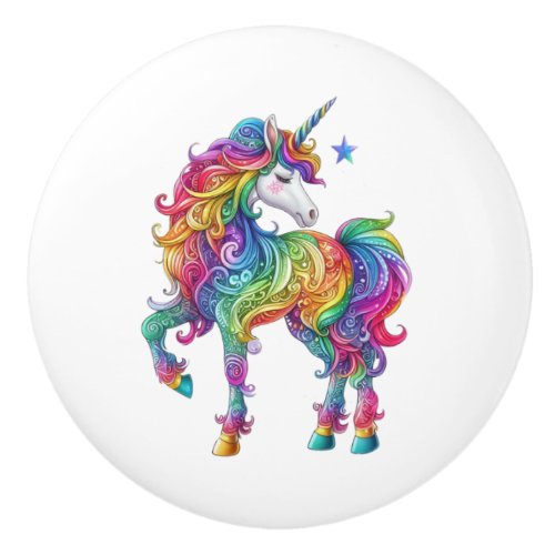 Colorful rainbow magical unicorn ceramic knob