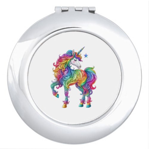 Colorful rainbow magical unicorn compact mirror