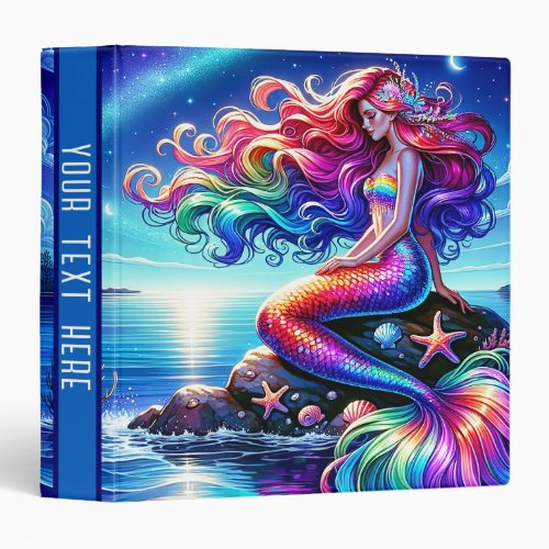 Colorful Rainbow Mermaid Fantasy 3 Ring Binder