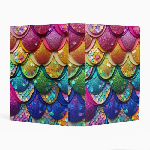 Colorful Rainbow Mermaid Scales Print  Mini Binder