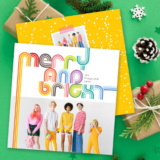 Colorful Rainbow Merry And Bright Stripes Photo Holiday Card