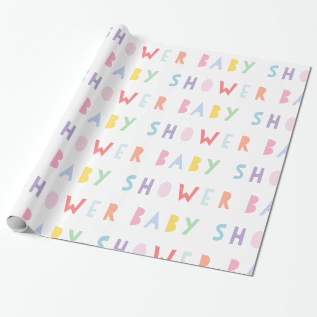 Colorful Rainbow Modern Baby Shower Wrapping Paper (Unrolled)