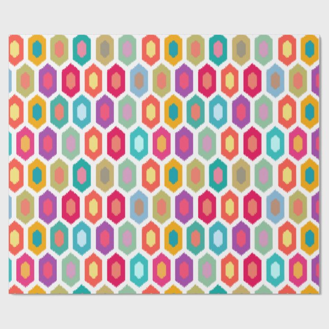 Colorful Rainbow Modern Ikat Tribal Pattern Wrapping Paper (Flat)