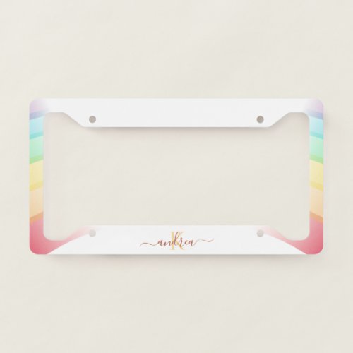 Colorful Rainbow Monogram Initial Name LGBTQ Pride License Plate Frame