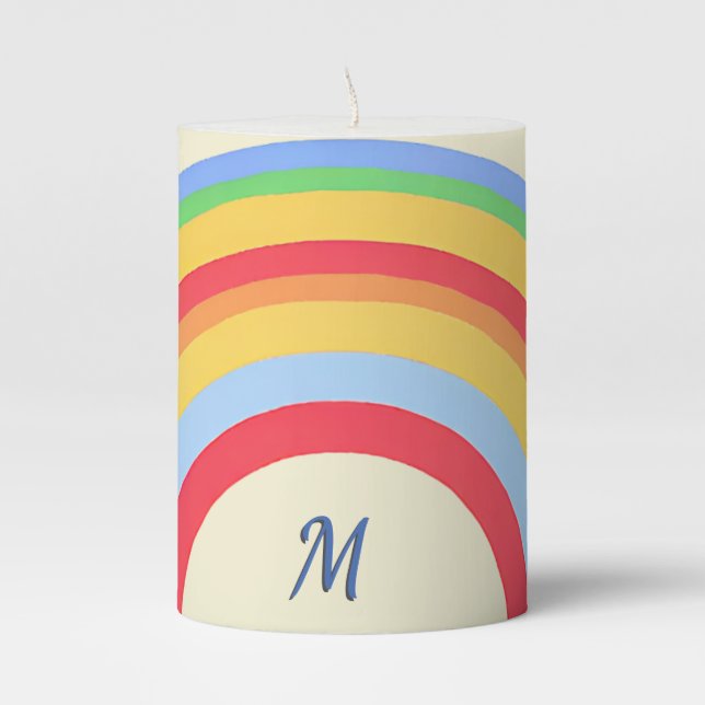 Colorful Rainbow Monogram Initial Pillar Candle (Front)