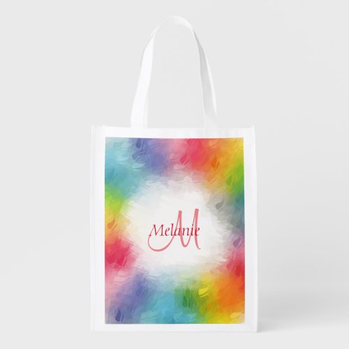 Colorful Rainbow Monogram Modern Template Abstract Grocery Bag