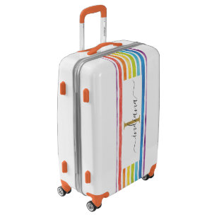 Colorful Rainbow Monogram Name Watercolor Stripes Luggage