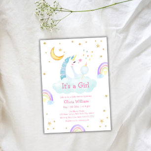 Colorful Rainbow Moon Star Unicorn Baby Shower  Invitation
