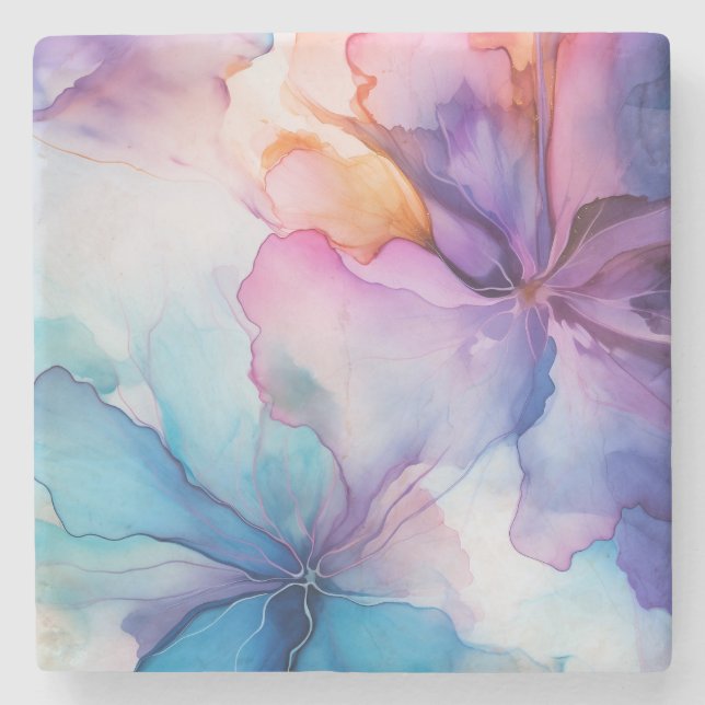 Colorful Rainbow Mosaic Watercolor Marble Coaster (Front)