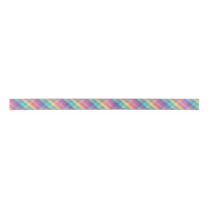 Colorful Rainbow Multicolor Crosshatch Plaid Satin Ribbon