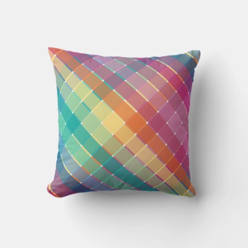 Colorful Rainbow Multicolor Plaid Stripes Throw Pillow