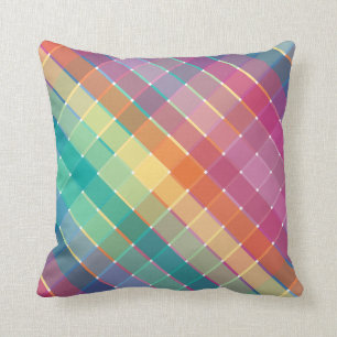 Colorful Rainbow Multicolor Plaid Stripes Throw Pillow