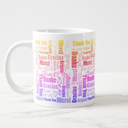 Colorful Rainbow Multilingual Thank You Word Cloud Giant Coffee Mug