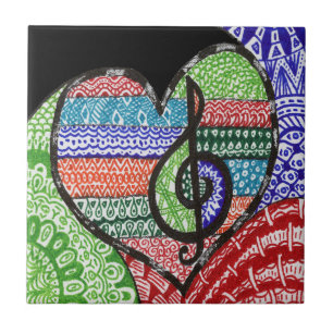 Colorful Rainbow Music Heart Customizable Tile