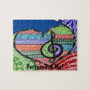 Colorful Rainbow Music Heart Doodle Personalized Jigsaw Puzzle