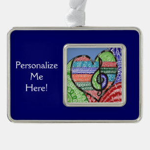 Colorful Rainbow Music Heart Doodle Personalized Ornament