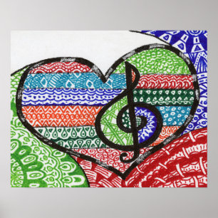 Colorful Rainbow Music Heart Doodle Personalized Poster