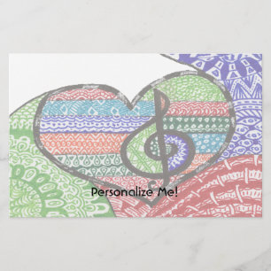 Colorful Rainbow Music Heart Doodle Personalized Stationery