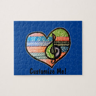 Colorful Rainbow Music Heart Doodle To Customize Jigsaw Puzzle