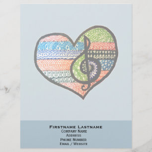 Colorful Rainbow Music Heart Personalized Letterhead