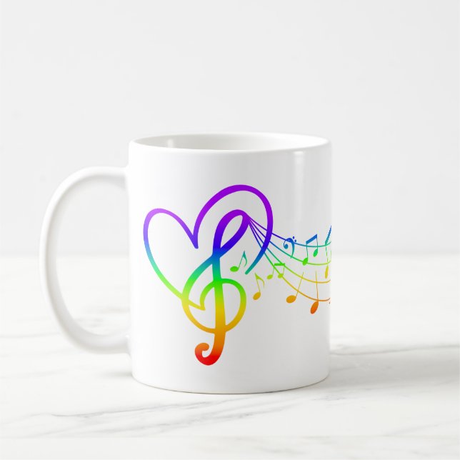 Colorful Rainbow Music Notes, LGBTQ, Gay Pride Coffee Mug (Left)