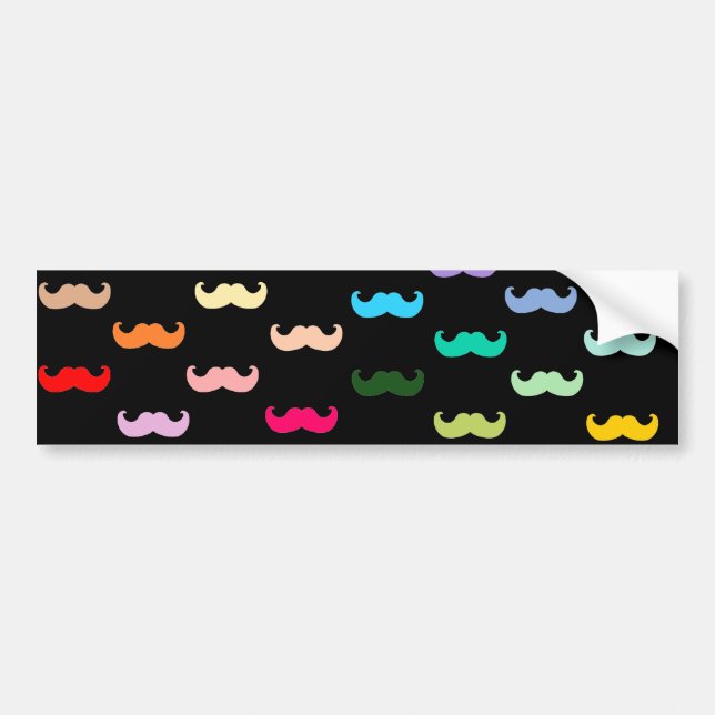 Colorful Rainbow Mustache pattern on black Bumper Sticker (Front)