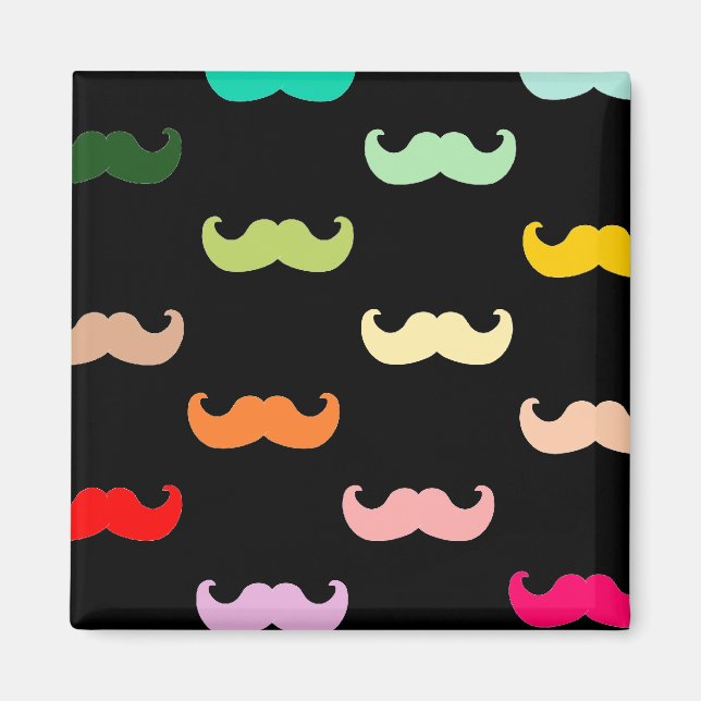 Colorful Rainbow Mustache pattern on black Magnet (Front)
