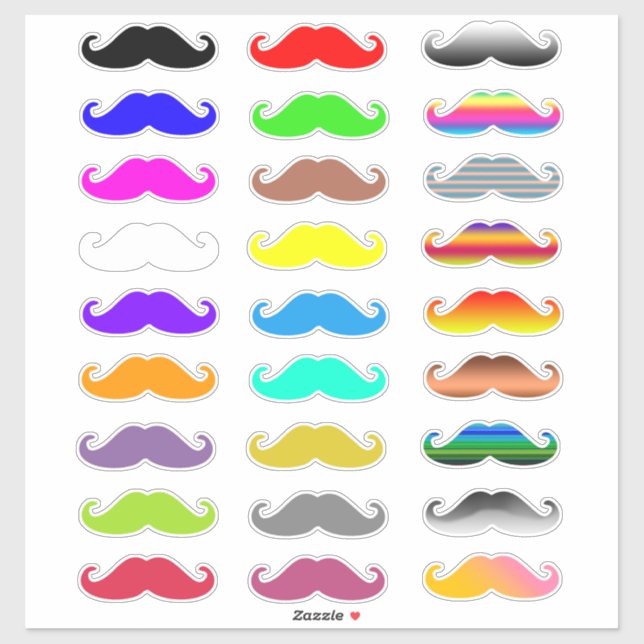 Colorful Rainbow Mustaches Sticker (Sheet)