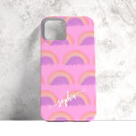 Colorful rainbow name script personalized Case-Mate iPhone 14 case<br><div class="desc">Trendy watercolor rainbow cloud pattern bright pink phone case personalized with your name in trendy handwritten signature script calligraphy.          Can be a cute keepsake gift for a birthday,  Sweet 16,  Christmas,  Mother's Day,  wedding,  or bridal shower.</div>
