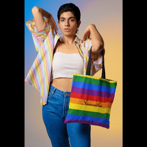 Colorful Rainbow Name Tote Bag