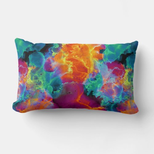 Colorful Rainbow Neon Abstract Watercolor Lumbar Pillow