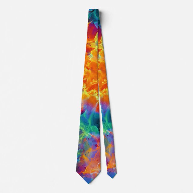 Colorful Rainbow Neon Abstract Watercolor Neck Tie (Front)
