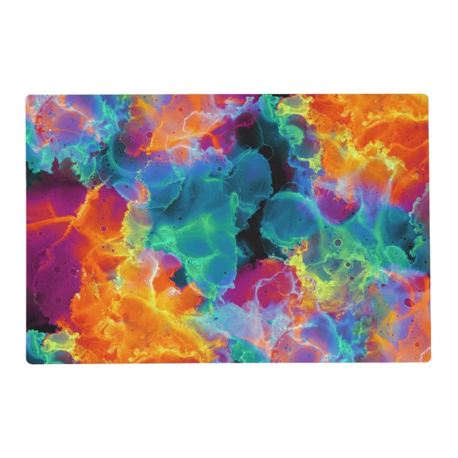 Colorful Rainbow Neon Abstract Watercolor Placemat (Front)