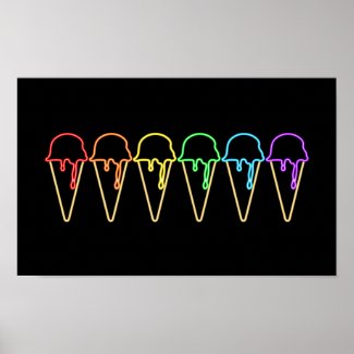 Colorful Rainbow Neon Lights Ice Cream Cones