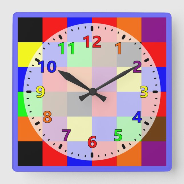 Colorful Rainbow of Colors Square Wall Clock (Front)