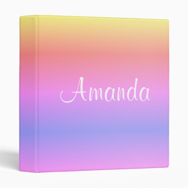Colorful Rainbow Ombré Pink 4Amy 3 Ring Binder (Front/Spine)