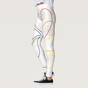 Colorful Rainbow on White Chic heartS flower Leggings