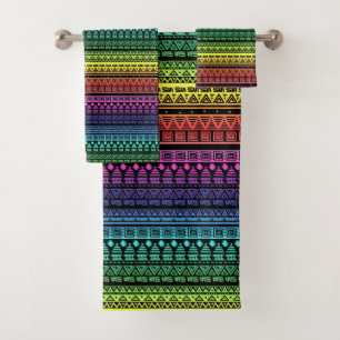 Colorful rainbow ornament bath towel set