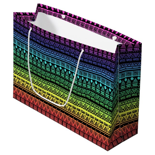 Colorful rainbow ornament large gift bag (Front Angled)