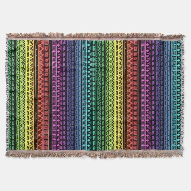 Colorful rainbow ornament throw blanket (Front)