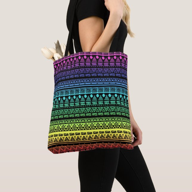 Colorful rainbow ornament tote bag (Close Up)